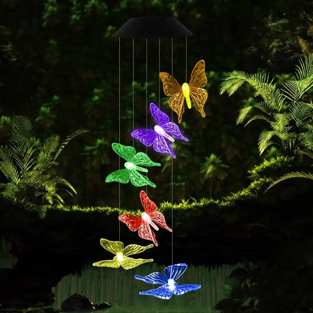 Changement de couleur de la lumière solaire extérieure led carillon éolien  six papillons étanche pour maison - SENEGAL ELECTROMENAGER