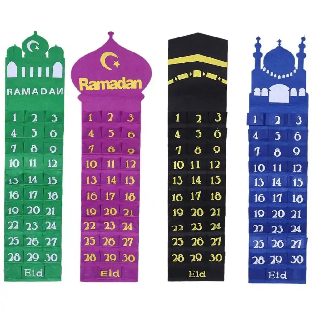 Calendrier de l'Avent du Ramadan en Feutre avec 30 Étoiles, Compte à  Rebours à Suspendre pour Enfant, Eid Mubarak