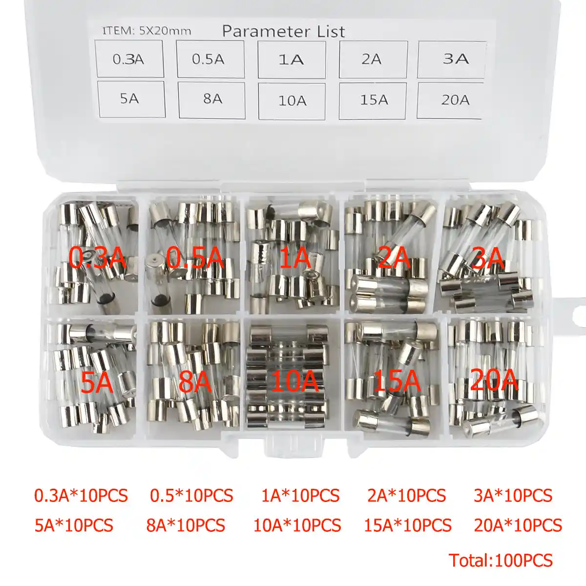 100pcs / Set Kit De Boîte À Fusibles En Verre À Soufflage Rapide